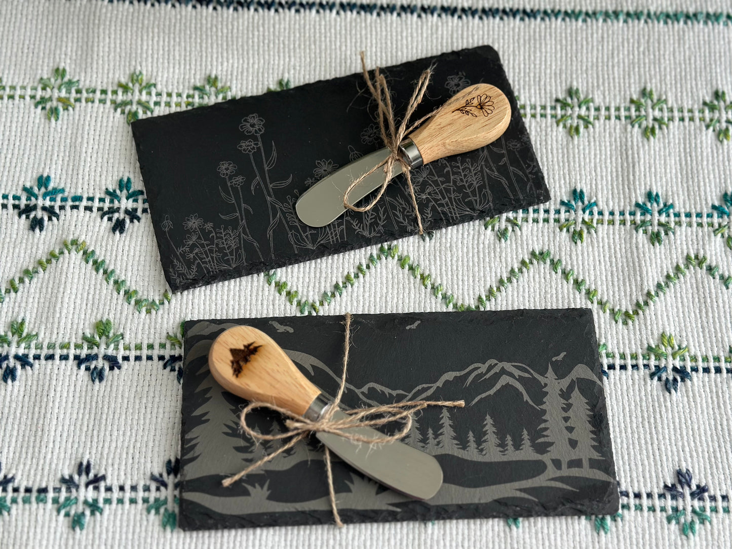 Slate Rock Cutting Board and Cheese Knife Set