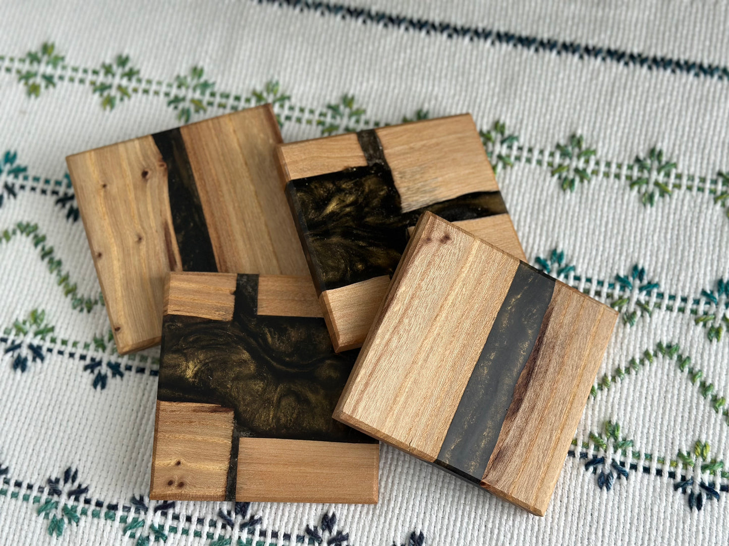 Hardwood & Epoxy Coasters (set of 4- select style)