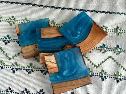 Hardwood & Epoxy Coasters (set of 4- select style)