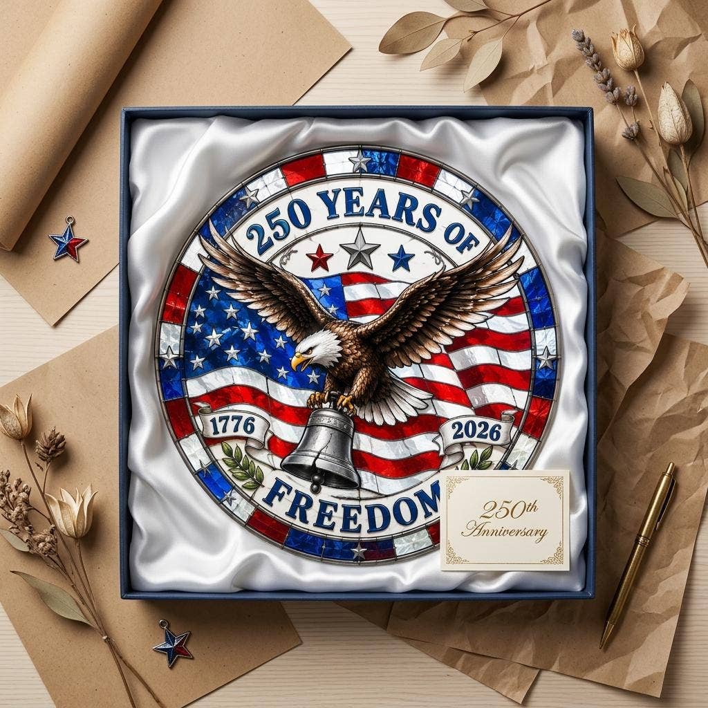 Patriotic Stained Glass Eagle Suncatcher, American Flag