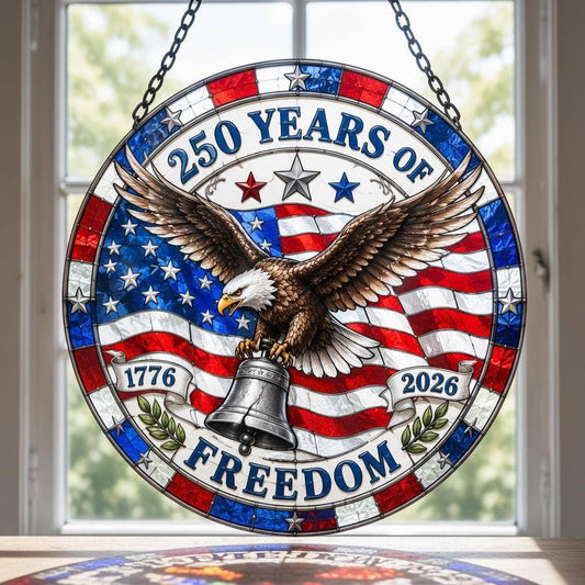 Patriotic Stained Glass Eagle Suncatcher, American Flag