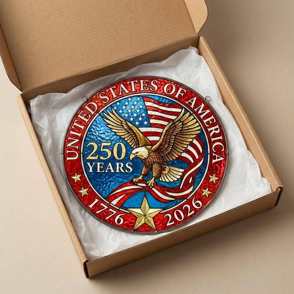 USA 250 Years Anniversary America Stained Glass Suncatcher