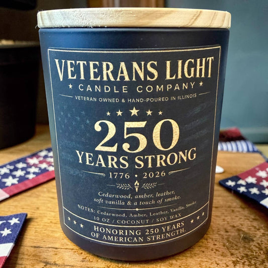 250 Years Strong Patriotic Candle |Cedarwood, Amber, Leather