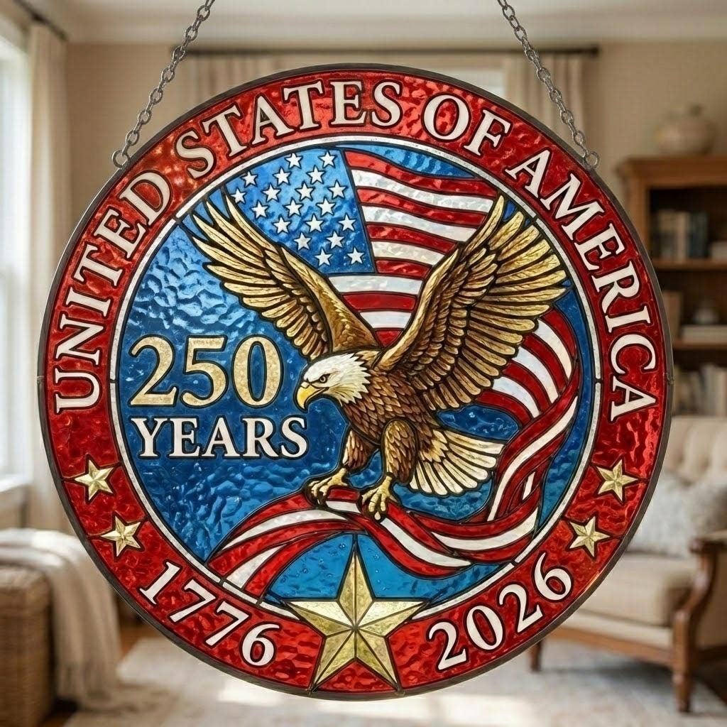 USA 250 Years Anniversary America Stained Glass Suncatcher
