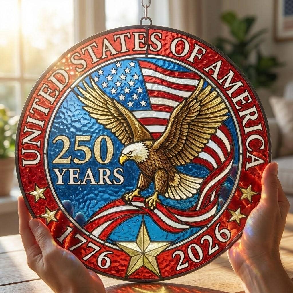 USA 250 Years Anniversary America Stained Glass Suncatcher