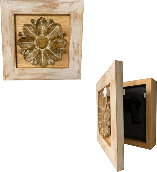 Wild Flower Hidden Gun Storage Wall Decor - Handcrafted Gun Concealment Furniture - Quick Access Handgun Safe with Magnetic Lock - Secure Hidden Wall Safe - USA Made (White)